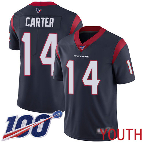 Houston Texans Limited Navy Blue Youth DeAndre Carter Home Jersey NFL Football #14 100th Season Vapor Untouchable